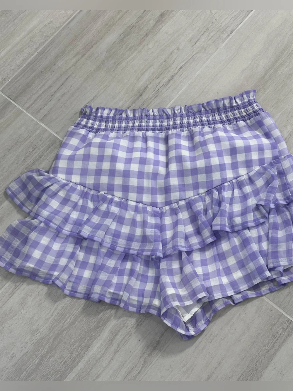 English Factory Lavender Gingham Ruffle Shorts